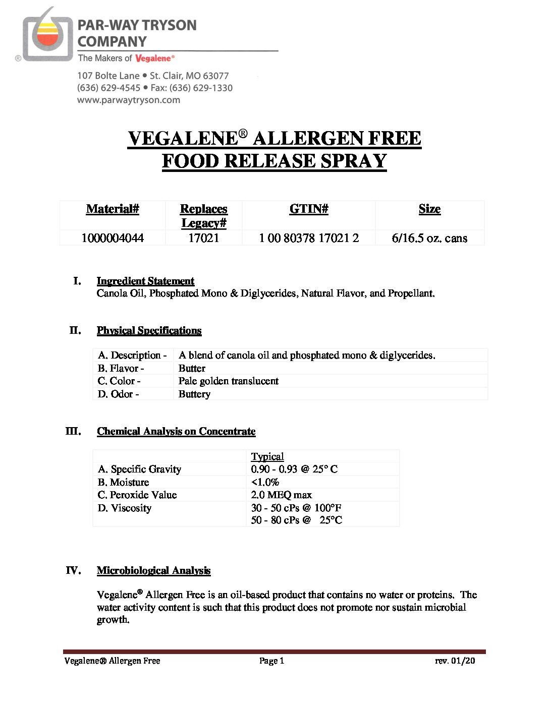 PDS – 1000004044 (17021) – Vegalene Allergen Free Fd Rel Spray 2020
