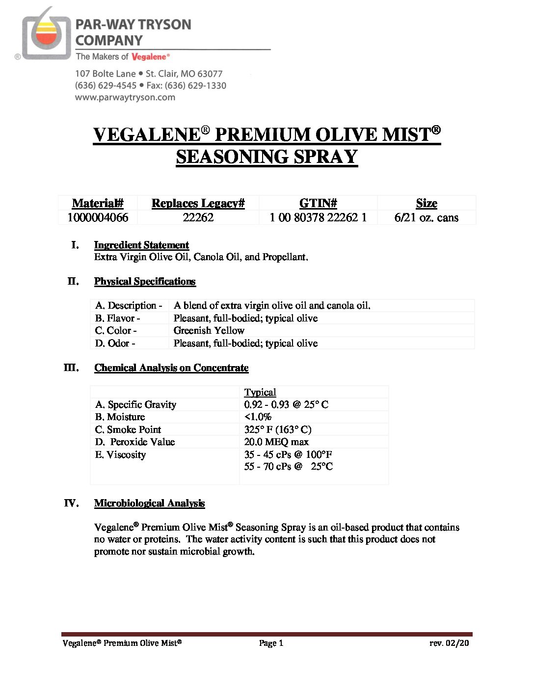 PDS – 1000004066 (22262) – Vegalene Premium Olive Mist 2020