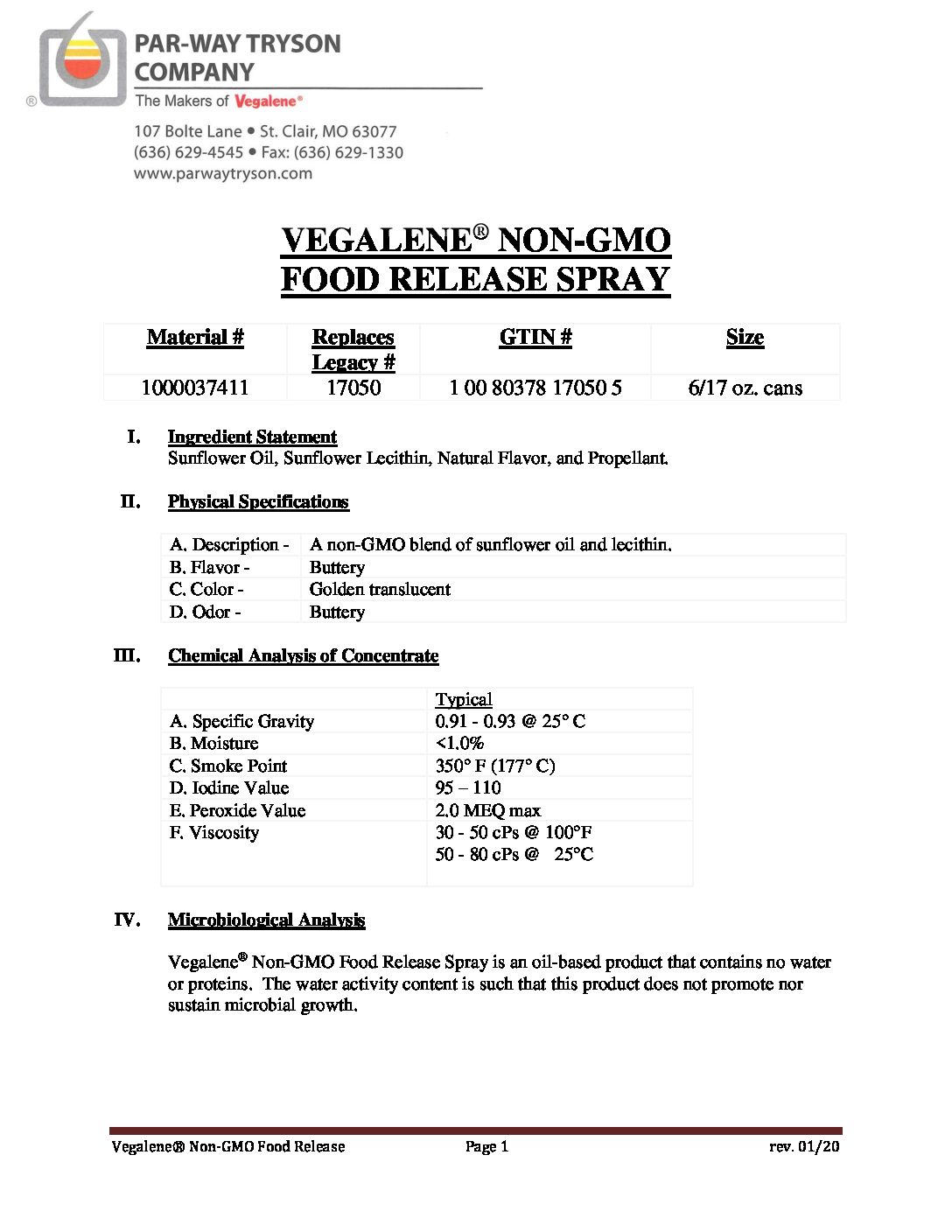 PDS – 1000037411 (17050) – Vegalene Non-GMO Food Release 2020