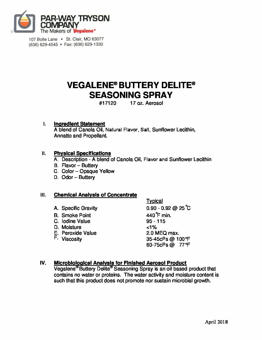 PDS – 17120 – Vegalene Buttery Delite
